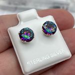 Rainbow Topaz CZ 7mm Sterling Silver Stud Earrings Photo 3