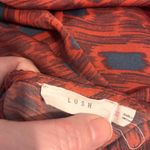 Lush Clothing Lush Lightweight Geometric Top Lace Trim Red Blue Keyhole Satiny 3/4 Sleeve XS Photo 5