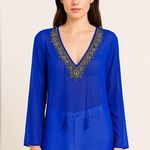 Yumi Kim Royal Blue Beaded Embellished Sheer Tunic Top or Swim Cover Sz S Photo 0
