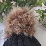 Black Cable Knit Pom Pom Beanie Knit Hat Gold Photo 3