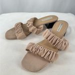 Saks 5th Avenue Saks Fifth Avenue Suede Elastic Strap Square Toe Heeled‎ Sandal in Nude Size 10 Photo 3