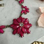 Chunky Gold Tone Flower Statement Necklace Fuchsia Rhinestone Gem Accents Pink Photo 1