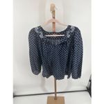 JCREW Point Sur embroidered block print peasant top Navy Women’s Size XS Photo 3