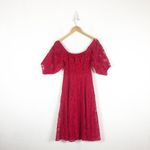 ZARA Red Lace Off Shoulder Midi Dress Medium Puff Sleeve Button Front Photo 11