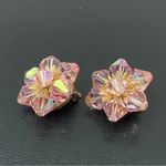 Vintage 60’s Pink Aurora Borealis AB Crystal Flower Cluster Clip On Earrings Photo 5
