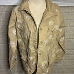 Driftwood  Daisy Embroidered Utility Jacket Khaki Tan Women's Size Medium Photo 0