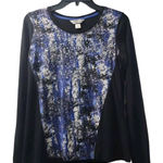 Christopher & Banks Abstract Print Long Sleeve Top Blouse Black Blue S Photo 0
