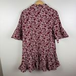 NWT‎ Hyacinth House Tuckernuck Maroon Vines Vera Shirt Dress Large Ruffle Hem Red Photo 5