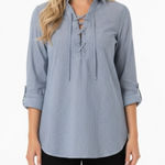 Como Black  medium blue striped lace up blouse Photo 0