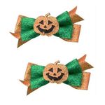 Halloween 2pc Pumpkin Glitter Hair Accessory Bows . Adult One Size nwt Orange Photo 0