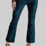 Free People  High Time Velvet Kick Flare Pants – Jewel Green Boot Crop Sz 27💛 Photo 0