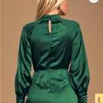 Lulus Delightful Endeavor Emerald Green Satin Long Sleeve Mini Dress Photo 2