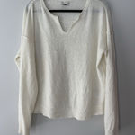 American Eagle  Women's Cream White Notch V Neck Fluffy Sweater Size Small Photo 0