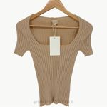 Sézane NWT  Remy Merino Ribbed Knit Short Sleeve Top | Sz Small | Light Beige Photo 9