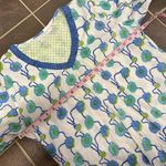 Gretchen Scott  Long Sleeve Tunic Top Blouse Floral Blue Green Cotton Medium M Photo 7