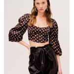 For Love & Lemons Lark Blouse NWT Black/Brown Polka Dot Size L MSRP $128 Black Size L Photo 5