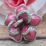 None Silver Tone & Pink Enamel Large Statement Flower Ring Size 7 Fashion Cocktail Photo 0