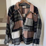 Free People NWT  We The Free Cozy In Plaid Button Down Shirt in Black And White Photo 0