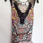 Forbidden Boho Sheer Tank Womens Top Size Medium Black Lace Ruffle Photo 2