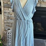 Caution to the Wind Blue Wrap Midi Dress Photo 0