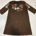 ZARA  Wool Tweed Checkered Dress w/Embroidered Flowers and Sequin Pattern Photo 3