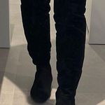 Women size 6 Black over the knee boots zipper on the inside soft suede alike Photo 0