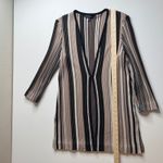 Ming Wang  Striped‎ Ribbed Knit Cardigan Sweater Small Neutral Stretch Minimalist Photo 6
