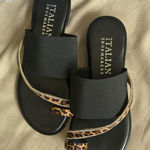 Italian Shoemakers  Black and Leopard Print Sandals Photo 0