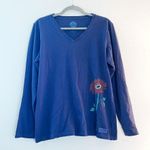 Life is Good Top Women's Long Sleeve Crusher Tee Namaste Flower Blue Sz L EUC Photo 1