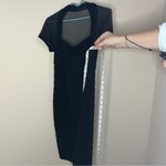 Maggy London  Dress Womens 10 petite Black Sheer Mesh Short Sleeve Ruched Formal Photo 2