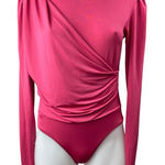 ZARA Pink Draped Long Sleeve Crew Neck Fitted Bodycon One Piece Bodysuit Top M Photo 0