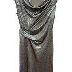 Connected Apparel NWOT 8 Women’s Formal Gown Dress Silver Taupe Cowl Neckline Photo 4