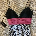 Jovani NWT Black White zebra print satin fuscia long ribbon large Photo 2