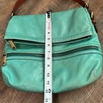 Fossil Authentic Cowhide Leather Fold-Over Aqua/Green Shoulder Bag Explorer Photo 8