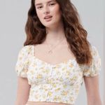 Hollister  White and Yellow Floral Puff Sleeve Crop Top Photo 11