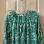Everly  Green/Teal Print Scoop Neck 3/4 Sleeve Blouse M Photo 4