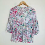 l*space L* Lilly floral bell sleeve ruffle tie front cropped swim cover top. XS Photo 4
