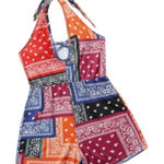 SheIn  SZ M Patchwork Paisley Print Criss Cross Cut Out Halter Romper Photo 0