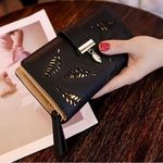 Elegant Gold Hollow Leaves Wallet Black Photo 0
