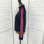 Adidas Essentials 3 Stripes Quarter Zip Fleece Pullover Top Blue Pink Small Photo 2