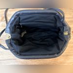 Vintage 80s Navy Blue Retro Bag BAZAAR Clamshell Purse 1980s Photo 3
