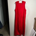 Aakasha Raspberry Red Linen Front Pleated Hood Sleeveless Lagenlook Maxi Dress Size XL Photo 4