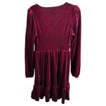 Halara Velvet V Neck Long Sleeve Ruffle Hem Mini Dress Burgundy Size M Date Photo 3