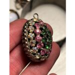 Vintage AB Rhinestone Jet Glass Domed Pendant 1950s Czech/West Germany Style Black Photo 10