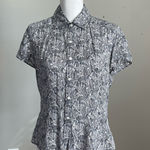 Ann Taylor  |  Black & White Printed Button Down Short Sleeve Blouse Sz 0 Photo 0
