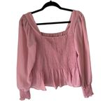 Nine West NWT square neck smocked blouse pink mauve sheer chiffon ruffle top Photo 2