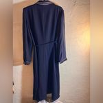 Vintage Navy Blue Dress with White Accents sheer sleeves belt w pearl details M Size M Photo 5