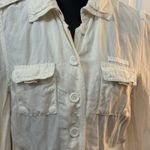 J.Crew  Utility Jacket Size M Ivory Linen Silk Long Sleeve Button Up Cargo‎ Y2K Photo 2