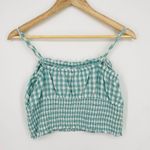 American Eagle ae cottagecore milkmaid peasant cotton linen blend plaid crop top robin egg blue Photo 3