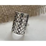Boutique Solid Statement Ring White Gold Plated Sterling Adjustable‎ Lattice Wide Band Photo 11